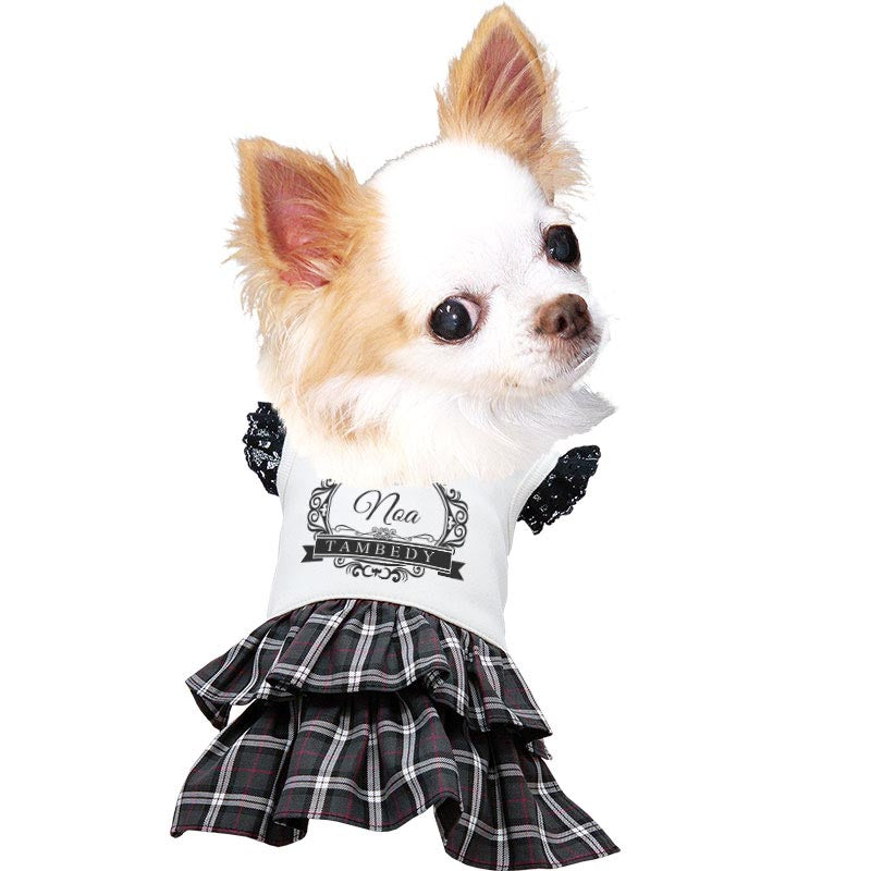 【犬服 犬 服 犬の服 名入れ 春服用】愛犬のお名前入り クラッシーワンピース【チェック レース 王冠 リボンドッグ ペット ウェア ダックス トイプードル チワワ タムベディ上品 ポメラニアン】(H/)