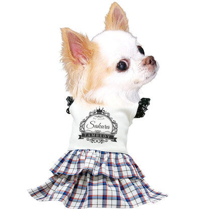 【犬服 犬 服 犬の服 名入れ 春服用】愛犬のお名前入り クラッシーワンピース【チェック レース 王冠 リボンドッグ ペット ウェア ダックス トイプードル チワワ タムベディ上品 ポメラニアン】(H/)