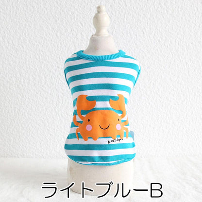 【犬服 犬 服 犬の服 春服 春夏用】カラフルボーダーシャツ【クジラ サメ カニ しましまドッグ ペット ウェア ダックス トイプードル チワワ タムベディさわやか ポメラニアン】[CN]