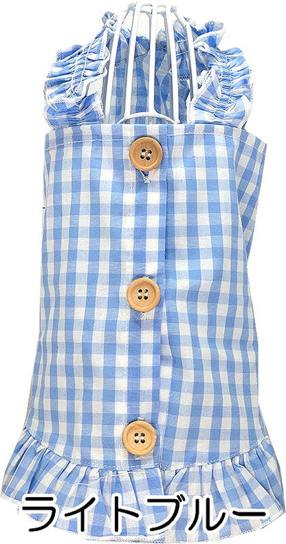 【犬 夏服 犬の服 春服用】カラフルギンガムワンピース【ドッグウェア 背中開き ボタン チェック フリル ペット ダックス トイプードル チワワ タムベディ ポメラニアン】[CN][GI]