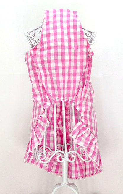 【犬 夏服 犬の服 春服用】カラフルギンガムワンピース【ドッグウェア 背中開き ボタン チェック フリル ペット ダックス トイプードル チワワ タムベディ ポメラニアン】[CN][GI]