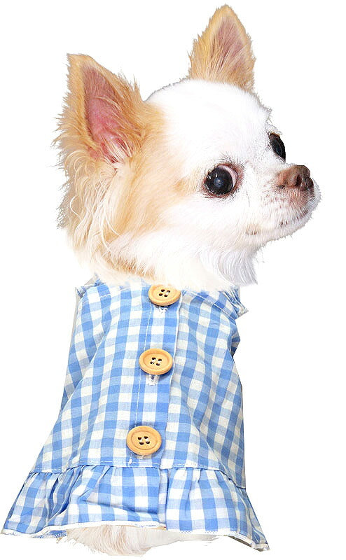 【犬 夏服 犬の服 春服用】カラフルギンガムワンピース【ドッグウェア 背中開き ボタン チェック フリル ペット ダックス トイプードル チワワ タムベディ ポメラニアン】[CN][GI]