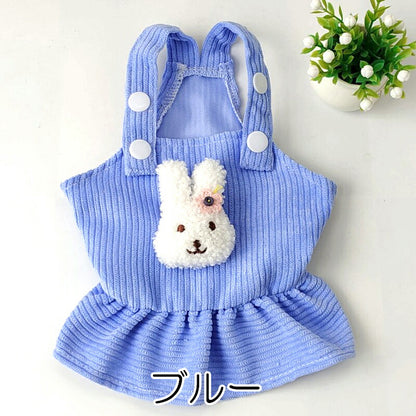 【犬服 犬 服 犬の服 秋服 冬服用】コーデュロイワンピース【うさぎ モチーフ ジャンパースカートドッグ ペット ウェア ダックス トイプードル チワワ タムベディ かわいい ポメラニアン】[CN]