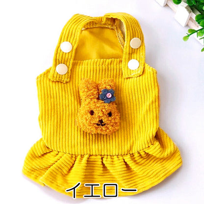 【犬服 犬 服 犬の服 秋服 冬服用】コーデュロイワンピース【うさぎ モチーフ ジャンパースカートドッグ ペット ウェア ダックス トイプードル チワワ タムベディ かわいい ポメラニアン】[CN]