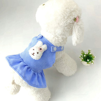 【犬服 犬 服 犬の服 秋服 冬服用】コーデュロイワンピース【うさぎ モチーフ ジャンパースカートドッグ ペット ウェア ダックス トイプードル チワワ タムベディ かわいい ポメラニアン】[CN]