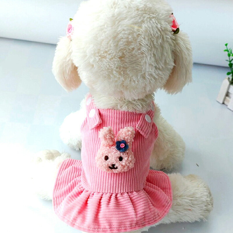 【犬服 犬 服 犬の服 秋服 冬服用】コーデュロイワンピース【うさぎ モチーフ ジャンパースカートドッグ ペット ウェア ダックス トイプードル チワワ タムベディ かわいい ポメラニアン】[CN]