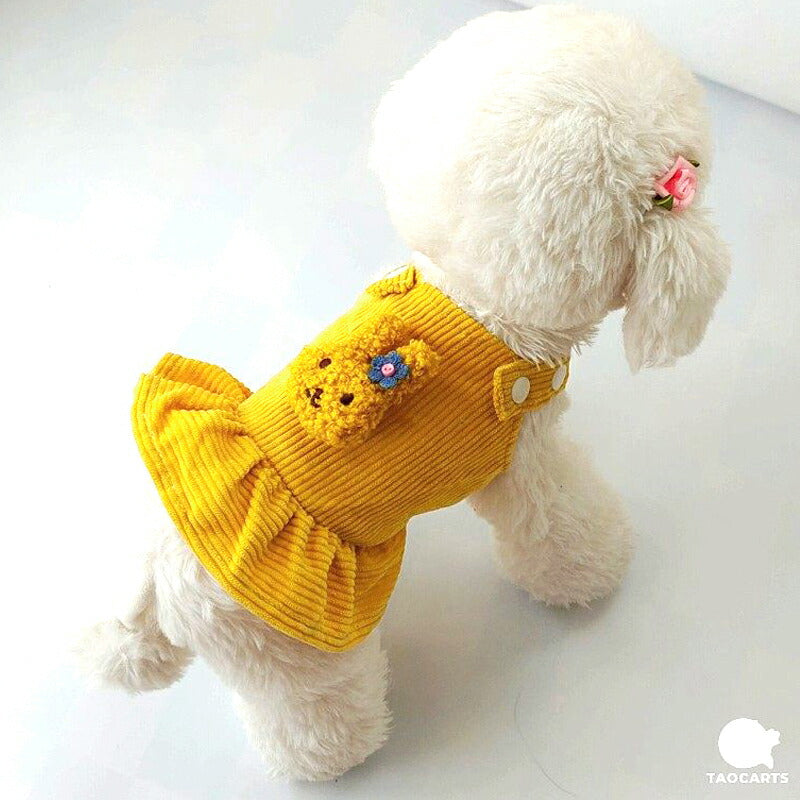 【犬服 犬 服 犬の服 秋服 冬服用】コーデュロイワンピース【うさぎ モチーフ ジャンパースカートドッグ ペット ウェア ダックス トイプードル チワワ タムベディ かわいい ポメラニアン】[CN]