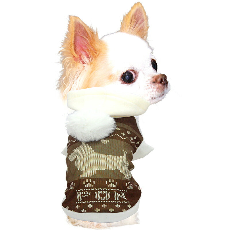 【犬服 犬 服 犬の服 秋服 冬服用】愛犬のお名前入り カウチンパーカー【セーター風 フリース フード 日本製ドッグ ペット ウェア ダックス トイプードル チワワ タムベディあったか 豆柴】(S/3/RI/H/)
