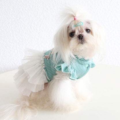 【犬服 犬 服 犬の服 秋服 冬服用】クレープチュールワンピース【裏起毛 フリル ニット モチーフ 女の子 ドッグ ペット ウェア ダックス トイプードル チワワ タムベディ 愛らしい】[CN][GI]