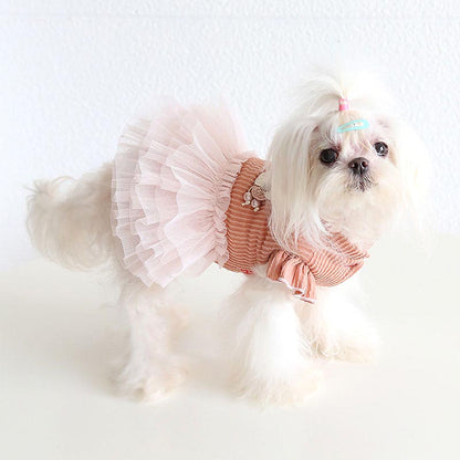 【犬服 犬 服 犬の服 秋服 冬服用】クレープチュールワンピース【裏起毛 フリル ニット モチーフ 女の子 ドッグ ペット ウェア ダックス トイプードル チワワ タムベディ 愛らしい】[CN][GI]