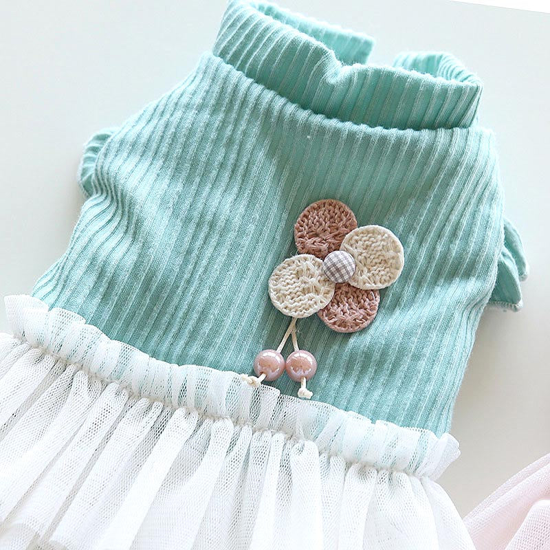 【犬服 犬 服 犬の服 秋服 冬服用】クレープチュールワンピース【裏起毛 フリル ニット モチーフ 女の子 ドッグ ペット ウェア ダックス トイプードル チワワ タムベディ 愛らしい】[CN][GI]
