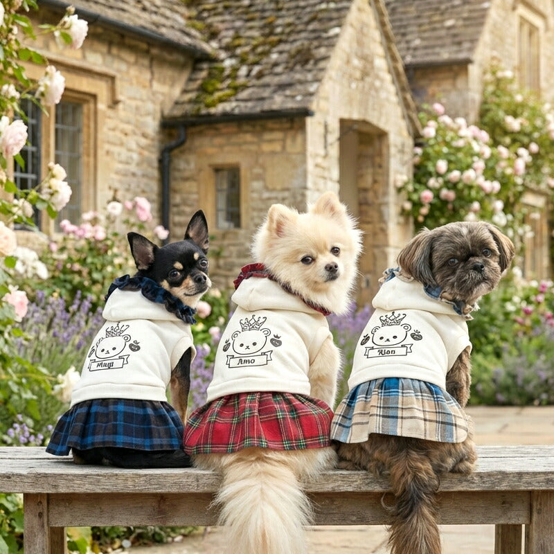 【犬服 犬 服 犬の服 名入れ 秋服 冬服用】愛犬のお名前入り クラウンベアワンピース【フリル チェック くま 王冠ドッグ ペット ウェア ダックス トイプードル チワワ タムベディ かわいい ポメラニアン】(O/F/H/)