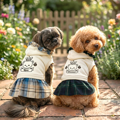 【犬服 犬 服 犬の服 名入れ 秋服 冬服用】愛犬のお名前入り クラウンベアワンピース【フリル チェック くま 王冠ドッグ ペット ウェア ダックス トイプードル チワワ タムベディ かわいい ポメラニアン】(O/F/H/)