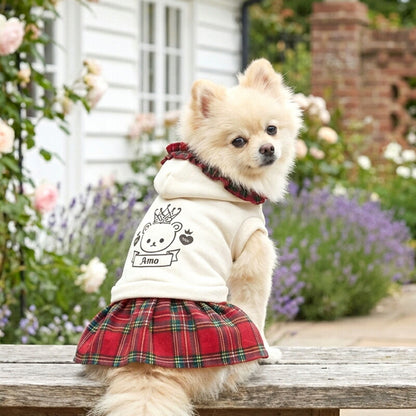 【犬服 犬 服 犬の服 名入れ 秋服 冬服用】愛犬のお名前入り クラウンベアワンピース【フリル チェック くま 王冠ドッグ ペット ウェア ダックス トイプードル チワワ タムベディ かわいい ポメラニアン】(O/F/H/)