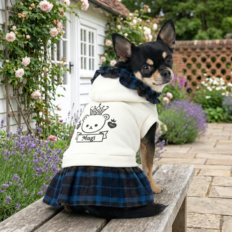 【犬服 犬 服 犬の服 名入れ 秋服 冬服用】愛犬のお名前入り クラウンベアワンピース【フリル チェック くま 王冠ドッグ ペット ウェア ダックス トイプードル チワワ タムベディ かわいい ポメラニアン】(O/F/H/)