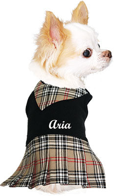 【犬服 犬 服 秋冬 犬の服 名入れ】愛犬のお名前入り キュートネック ワンピース【ドッグウェア ペット チェック スカーフ ぺット トイプードル チワワ ダックス かわいい ポメラニアン タムベディ】(L/)[GI]