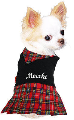 【犬服 犬 服 秋冬 犬の服 名入れ】愛犬のお名前入り キュートネック ワンピース【ドッグウェア ペット チェック スカーフ ぺット トイプードル チワワ ダックス かわいい ポメラニアン タムベディ】(L/)[GI]