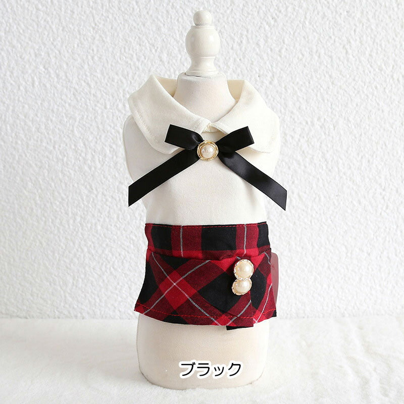 【犬服 犬 服 犬の服 名入れ 秋服 冬服用】キュートリボンワンピース【ドッグウェア 丸襟 ボタン チェック 春服 夏服用 ドッグ ペット ダックス トイプードル チワワ タムベディおしゃれ】[CN][GI]