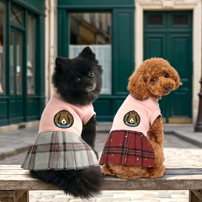【犬服 犬 服 犬の服 名入れ 秋服 冬服用】愛犬のお名前入り ドッグクラウンワンピース【エンブレム チェック トレーナードッグ ペット ウェア ダックス トイプードル チワワ タムベディかわいい シーズー】(L/)