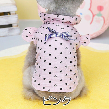 【犬服 犬 服 犬の服 春秋服 夏服用】《名入れ可能》襟と袖がかわいいフリルのリボンシャツ【前開きボタン ドット淡いカラードッグ ペット ウェア ダックス トイプードル チワワ タムベディ】[CN]