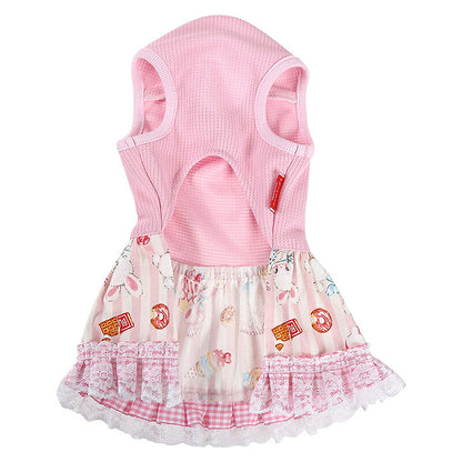 【犬服 犬 服 犬の服 名入れ 春 夏服用】愛犬のお名前入り 接触冷感素材クール エタニティラブワンピース【暑さ対策 アイスクリーム レース ドッグ ペット ウェア トイプードル チワワ タムベディ】(L/)