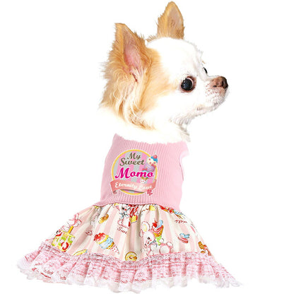 【犬服 犬 服 犬の服 名入れ 春 夏服用】愛犬のお名前入り 接触冷感素材クール エタニティラブワンピース【暑さ対策 アイスクリーム レース ドッグ ペット ウェア トイプードル チワワ タムベディ】(L/)