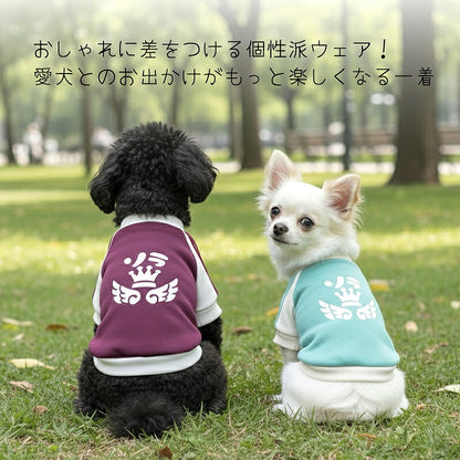 【犬服 犬 服 犬の服 名入れ 春秋服 冬服用】愛犬のお名前入り フラッピークラウンラグランシャツ【ライン スポーティ 王冠 ひらがな 袖ありドッグ ペット ウェア トイプードル チワワ タムベディ おしゃれ】(O/F/RA/L/)