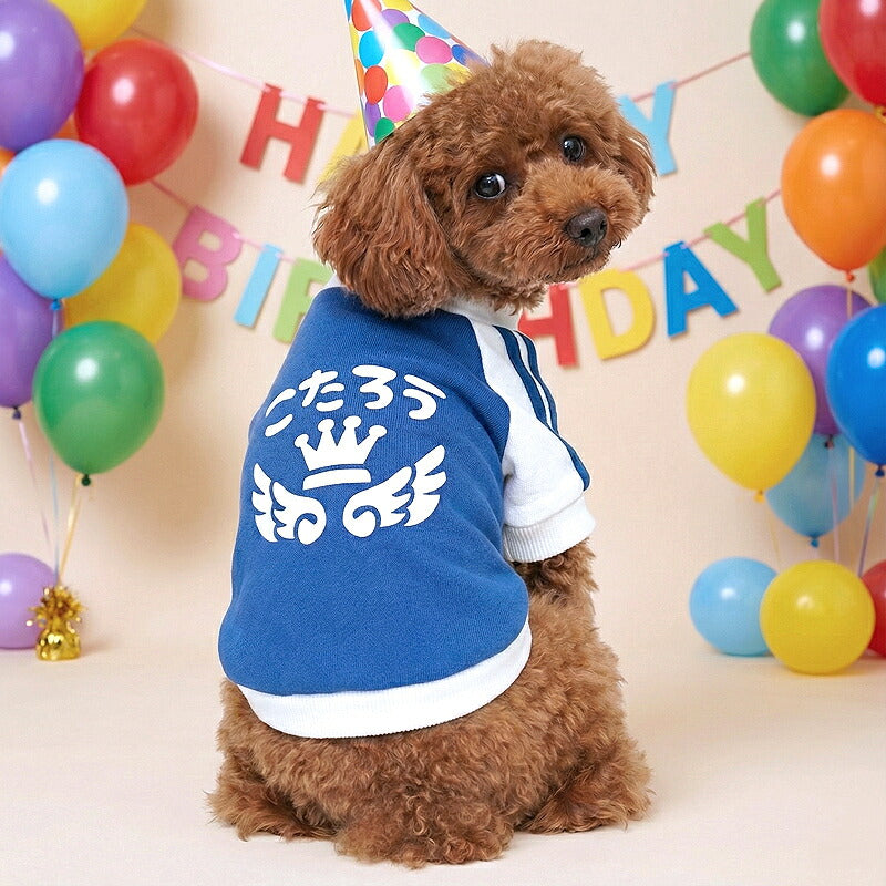 【犬服 犬 服 犬の服 名入れ 春秋服 冬服用】愛犬のお名前入り フラッピークラウンラグランシャツ【ライン スポーティ 王冠 ひらがな 袖ありドッグ ペット ウェア トイプードル チワワ タムベディ おしゃれ】(O/F/RA/L/)