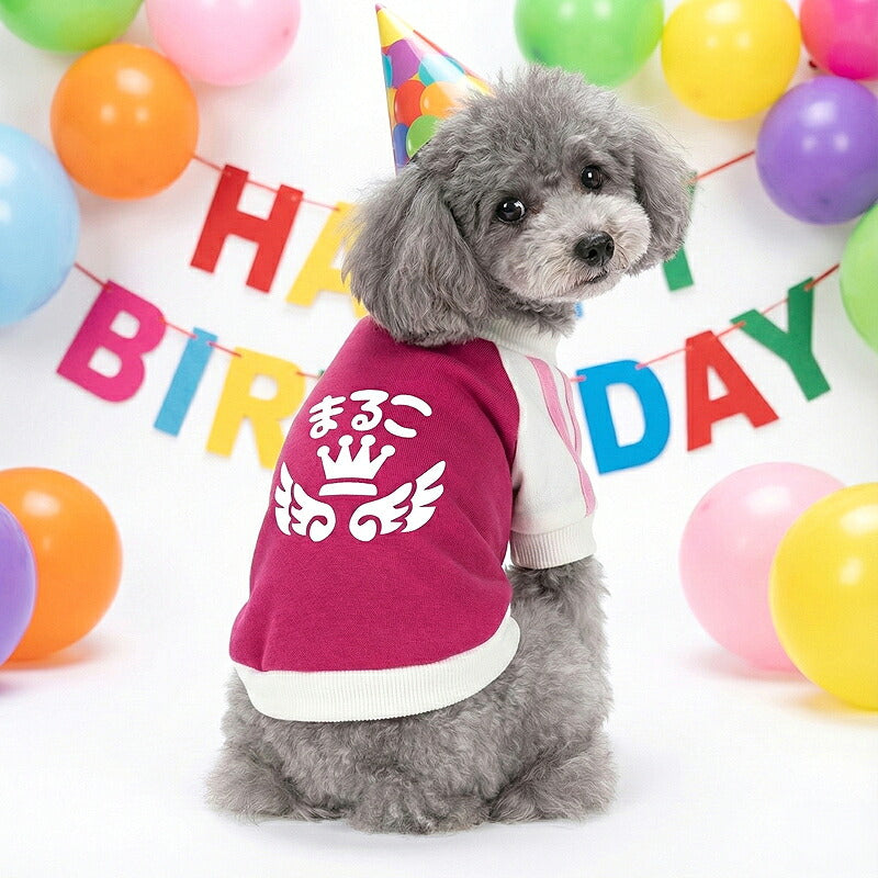 【犬服 犬 服 犬の服 名入れ 春秋服 冬服用】愛犬のお名前入り フラッピークラウンラグランシャツ【ライン スポーティ 王冠 ひらがな 袖ありドッグ ペット ウェア トイプードル チワワ タムベディ おしゃれ】(O/F/RA/L/)