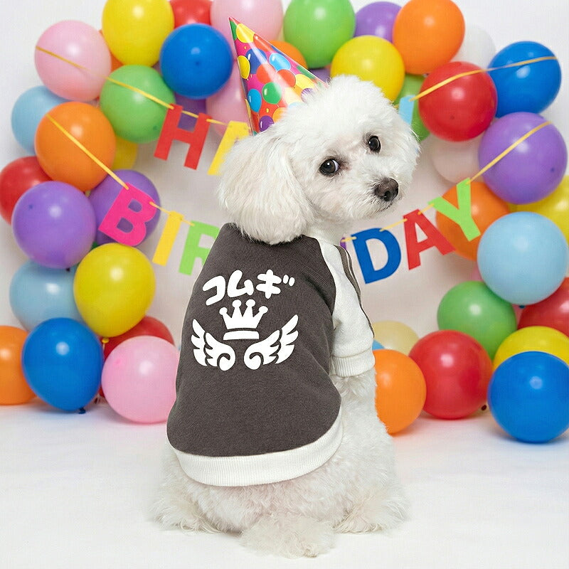【犬服 犬 服 犬の服 名入れ 春秋服 冬服用】愛犬のお名前入り フラッピークラウンラグランシャツ【ライン スポーティ 王冠 ひらがな 袖ありドッグ ペット ウェア トイプードル チワワ タムベディ おしゃれ】(O/F/RA/L/)