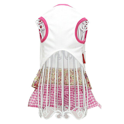 【犬服 犬 服 犬の服 名入れ 春服 夏服用】愛犬のお名前入り 接触冷感素材クール フラワーリングワンピース【接触接触冷感素材 ひんやり チェック 花柄 ドッグ ペット ウェア ダックス トイプードル チワワ タムベディ】(H/)