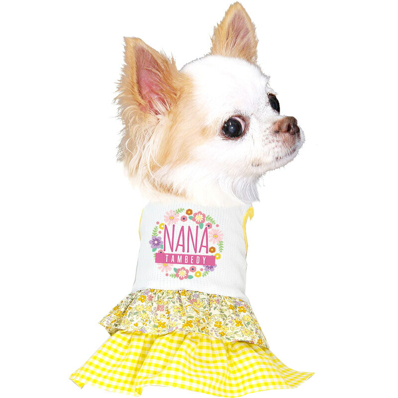 【犬服 犬 服 犬の服 名入れ 春服 夏服用】愛犬のお名前入り 接触冷感素材クール フラワーリングワンピース【接触接触冷感素材 ひんやり チェック 花柄 ドッグ ペット ウェア ダックス トイプードル チワワ タムベディ】(H/)