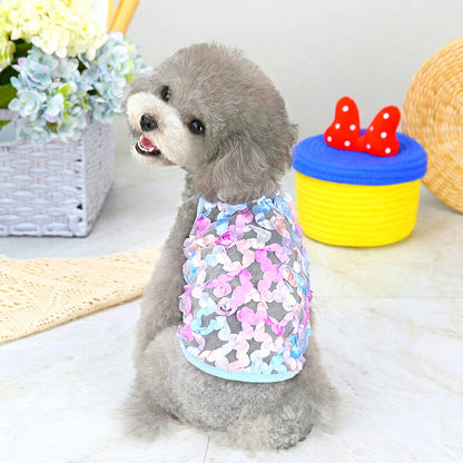 【犬服 犬 服 犬の服 春夏服用】フラワーローズメッシュキャミソール【涼しい ドッグ ペット ウェア ダックス トイプードル チワワ タムベディ きれい ポメラニアン】[CN]