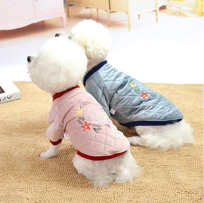 【犬服 犬 服 犬の服】フラワーステッチアウター【ドッグウェア ペット アウトレット ダックス トイプードル チワワ 花柄 刺繍 タムベディ かわいい シュナウザー】[CN]