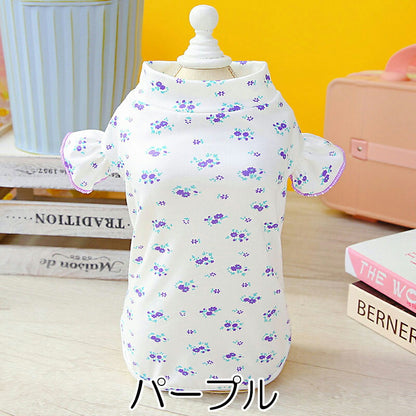 【犬服 犬 服 犬の服 春秋服 夏服用】《名入れ可能》フリル袖のフラワーシャツ【小花柄 女の子ドッグ ペット ウェア ダックス トイプードル チワワ タムベディ きれい パグ】[CN]