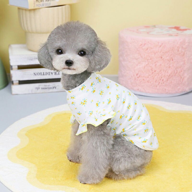 【犬服 犬 服 犬の服 春秋服 夏服用】《名入れ可能》フリル袖のフラワーシャツ【小花柄 女の子ドッグ ペット ウェア ダックス トイプードル チワワ タムベディ きれい パグ】[CN]