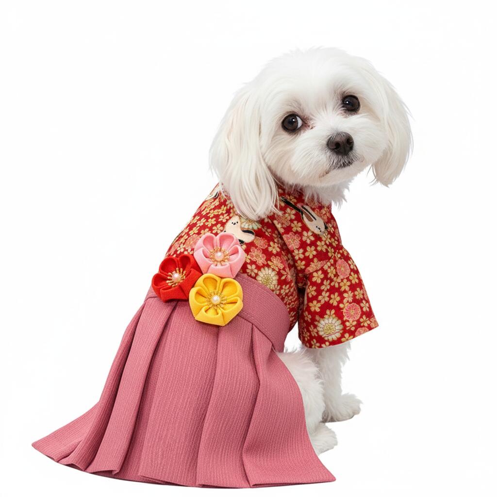 【犬服 犬 服 犬の服 秋服 冬服用】うららか袴 福寿(ふくじゅ)《名入れ可能》【日本製 着物 和装 お正月 初詣 年賀状 七五三 前開きドッグ ペット ウェア ダックス トイプードル チワワ タムベディ艶やか シーズー】