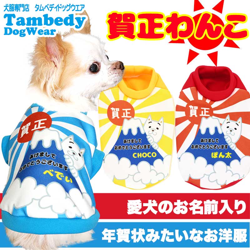 【犬服 犬 服 秋冬 犬の服 名入れ】愛犬のお名前入り 賀正わんこ 【ドッグウェア 年賀状 新年 祝 お正月 チワワ ダックス トイプードル おもしろい 富士山 マルチーズ タムベディ】(S/3/RI/H/)