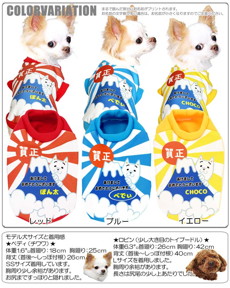 【犬服 犬 服 秋冬 犬の服 名入れ】愛犬のお名前入り 賀正わんこ 【ドッグウェア 年賀状 新年 祝 お正月 チワワ ダックス トイプードル おもしろい 富士山 マルチーズ タムベディ】(S/3/RI/H/)