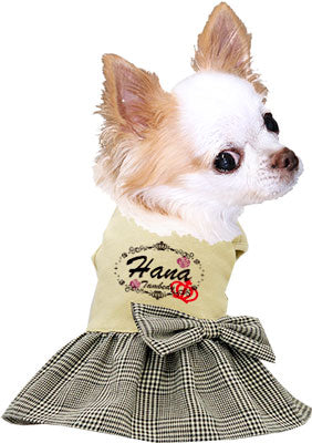 【犬服 犬 服 犬の服 名入れ】愛犬のお名前入り グレンチェックリボンワンピース【ドッグウェア ペット 女の子 トイプードル チワワ ダックス キュート ポメラニアン タムベディ】[GI](L/)