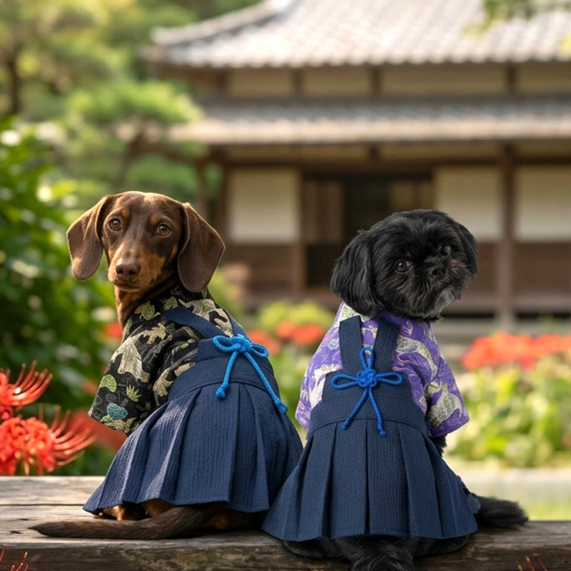 【犬服 着物 犬 服 犬の服 秋服 冬服用】男振り袴 玄武(げんぶ)《名入れ可能》【日本製 和柄 お正月 初詣 七五三 はかまドッグ ペット ウェア ダックス トイプードル チワワ タムベディ 渋い 豆柴 セール】