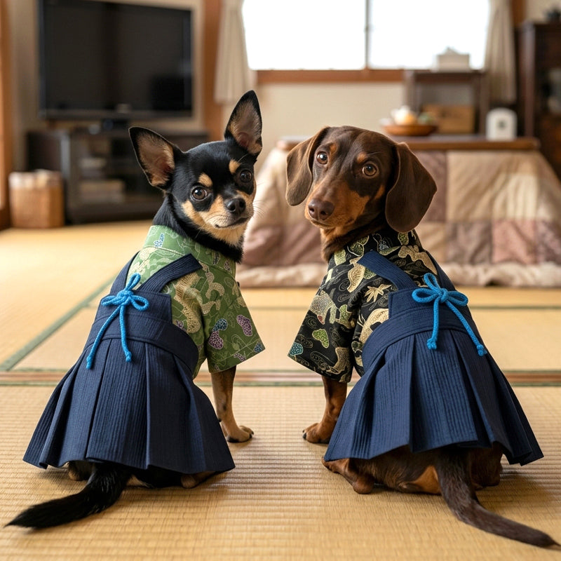 【犬服 着物 犬 服 犬の服 秋服 冬服用】男振り袴 玄武(げんぶ)《名入れ可能》【日本製 和柄 お正月 初詣 七五三 はかまドッグ ペット ウェア ダックス トイプードル チワワ タムベディ 渋い 豆柴 セール】