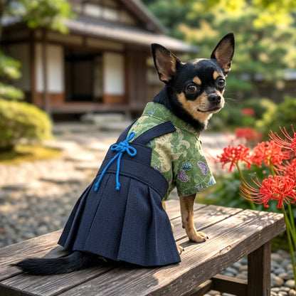 【犬服 着物 犬 服 犬の服 秋服 冬服用】男振り袴 玄武(げんぶ)《名入れ可能》【日本製 和柄 お正月 初詣 七五三 はかまドッグ ペット ウェア ダックス トイプードル チワワ タムベディ 渋い 豆柴 セール】
