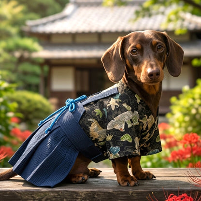 【犬服 着物 犬 服 犬の服 秋服 冬服用】男振り袴 玄武(げんぶ)《名入れ可能》【日本製 和柄 お正月 初詣 七五三 はかまドッグ ペット ウェア ダックス トイプードル チワワ タムベディ 渋い 豆柴 セール】