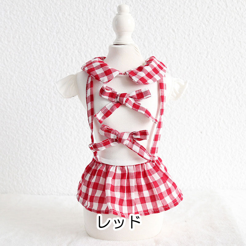 【犬 夏服 犬の服 春服用】ギンガムチェックワンピース【ドッグウェア ペット フリル リボン チェック アウトレット ダックス トイプードル チワワ 服 タムベディ キュート パグ】[GI][CN]