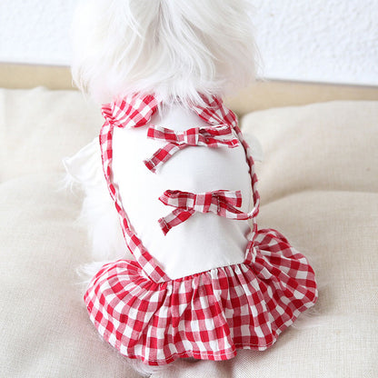 【犬 夏服 犬の服 春服用】ギンガムチェックワンピース【ドッグウェア ペット フリル リボン チェック アウトレット ダックス トイプードル チワワ 服 タムベディ キュート パグ】[GI][CN]
