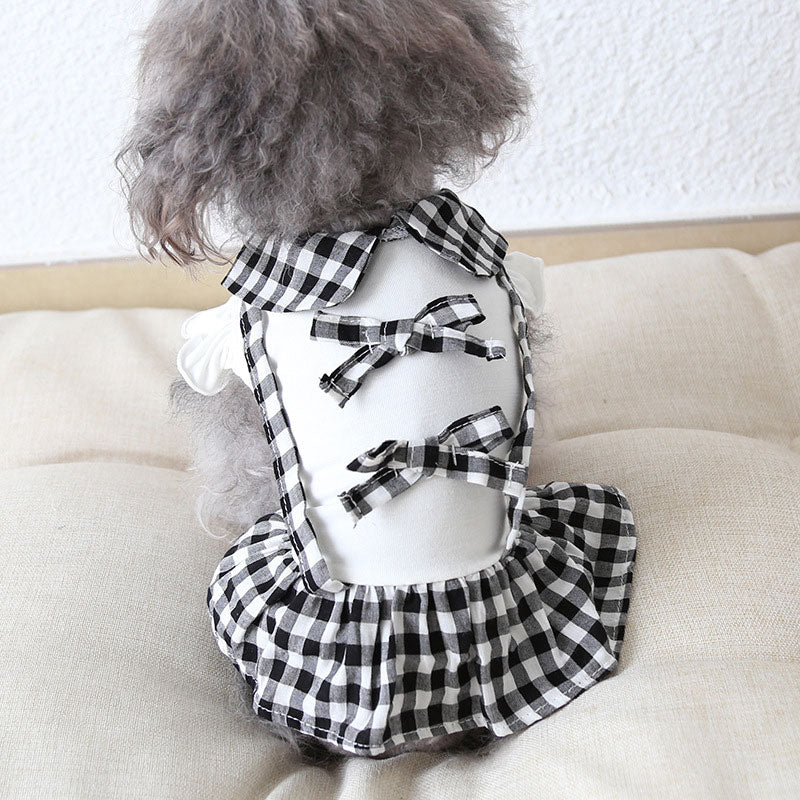 【犬 夏服 犬の服 春服用】ギンガムチェックワンピース【ドッグウェア ペット フリル リボン チェック アウトレット ダックス トイプードル チワワ 服 タムベディ キュート パグ】[GI][CN]