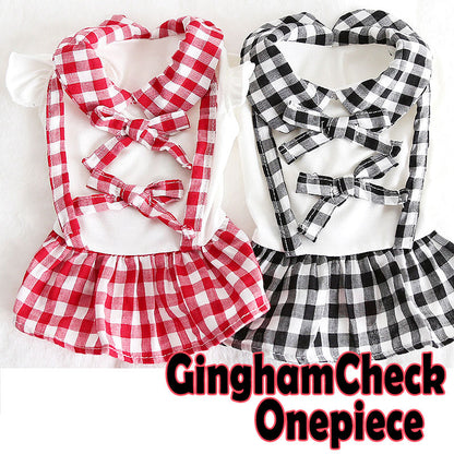 【犬 夏服 犬の服 春服用】ギンガムチェックワンピース【ドッグウェア ペット フリル リボン チェック アウトレット ダックス トイプードル チワワ 服 タムベディ キュート パグ】[GI][CN]