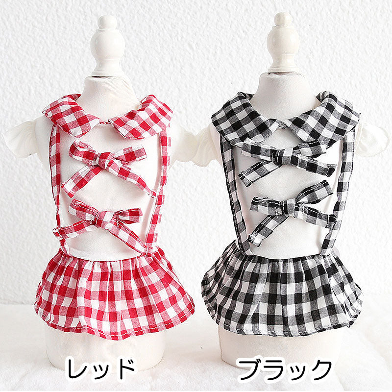 【犬 夏服 犬の服 春服用】ギンガムチェックワンピース【ドッグウェア ペット フリル リボン チェック アウトレット ダックス トイプードル チワワ 服 タムベディ キュート パグ】[GI][CN]