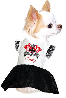 【犬服 犬 服 秋冬 犬の服 名入れ】愛犬のお名前入り ゴスロリ ワンピース【ドッグウェア レース 十字架 クロス 女の子 ダックス トイプードル チワワ おしゃれ コーギー タムベディ】(L/)[GI]